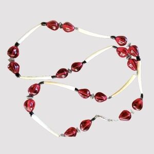 Indiginous Alaskan Porcupine Quill Red Heart Ghost Bead  Ethnic Tribal Necklace